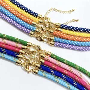 Handmade DIY Braided Rope Necklace Colorful Polyester Mesh Cords With Gold Lobster Clasp Adjustable Fashion Jewelry For Women Men