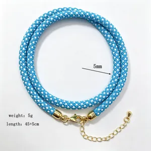 Blue white braided rope necklace 45+5cm 5mm thick DIY jewelry chain accessory.
