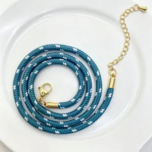 Blau weiß geflochtene Kordel Halskette Detail 3mm Polyester Seil mit Gold Verschluss