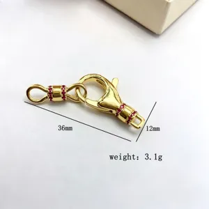 Copper plated micro pave lobster clasp DIY jewelry connector charm accessory part 36mm