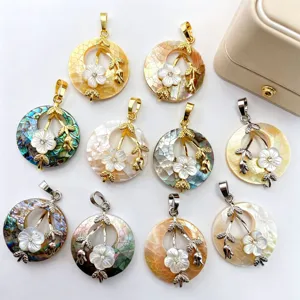 Stunning natural abalone shell floral pendants ethnic style handmade jewelry accessories wholesale