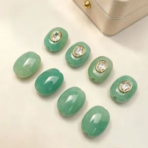 Green natural stone spacer beads with CZ inlay, chic DIY jewelry accessory for handmade bracelets.