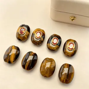 Natural stone tiger eye beads with inlaid zircon, copper plated DIY jewelry spacer accessories