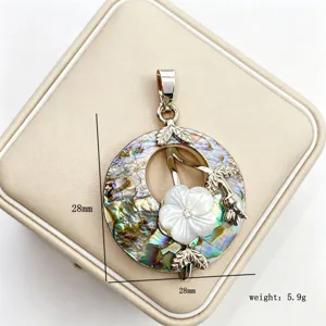 Natural abalone shell pendant exquisite floral design ethnic style jewelry necklace accessory