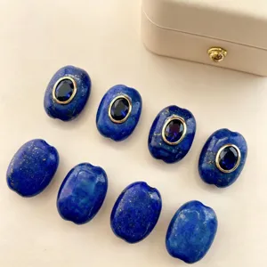 Natural lapis lazuli style stone spacer beads detail view, perfect for DIY bracelets and necklaces.