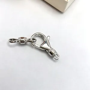 Silver tone micro pave zirconia DIY jewelry clasp, lobster claw connector for handmade bracelets.