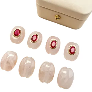 Natural stone oval spacer beads with red zircon gold plated DIY handmade bracelet findings