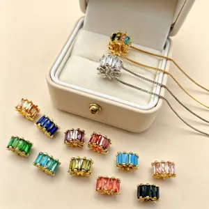 Colorful baguette zircon wheel charm beads for DIY necklace bracelet jewelry making accessories.