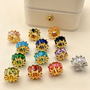 Colorful zircon wheel beads detail, copper plated DIY charm spacer for bracelets and necklaces.