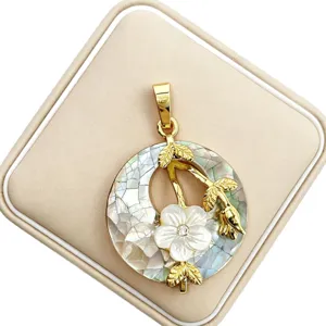 Natural abalone shell flower pendant necklace ethnic style gold plated jewelry main view