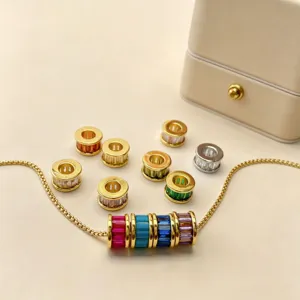 10mm kleurrijke zircon afstandshalter kralen ketting set, kristallen metalen sieraden.