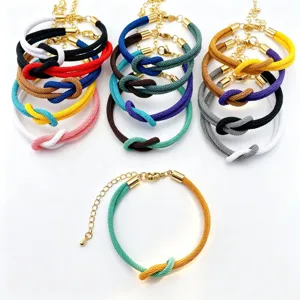 Double color woven rope bracelets with adjustable chain and 8-shape knot for couples gift.