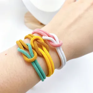Woven braided rope couple bracelet with figure eight knot adjustable fashion gift