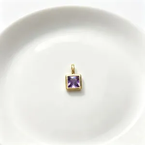 Viereckiger lila Zirkonia Anhänger vergoldet DIY Schmuck Halskette Zubehör Element