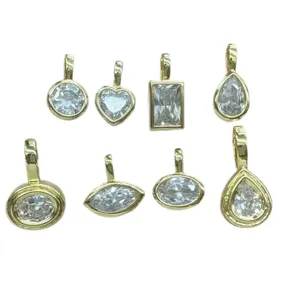 Ingrosso rame placcato oro zircone geometrico pendente goccia cuore ovale fai da te