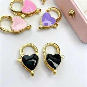 Mousqueton en forme de cœur couleur bonbon boucle à ressort goutte d'huile accessoires de bijoux