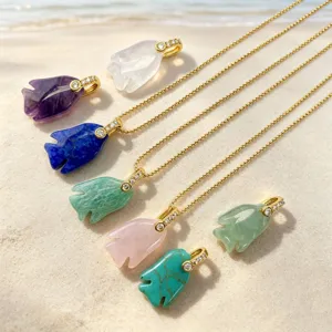 Natural Stone Carved Fish Pendant Necklace Ocean Series Crystal Goldfish Zirconia Charm Jewelry For Women Daily Gift