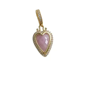 Vintage rosa Herz Stein Anhänger vergoldet Zirkon Charm für DIY Schmuck und Zubehör