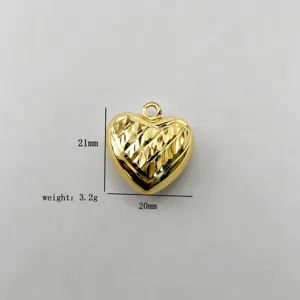 Gold plated 3D heart pendant charm DIY jewelry making detail view 21x20mm 3.2g accessory