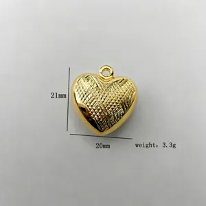 Gold heart pendant DIY jewelry accessory, 21x20mm metal charm for necklace making
