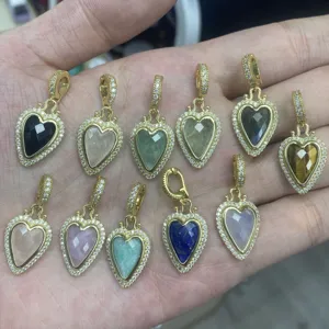 Vintage Herzform Naturstein Anhänger Mit Strass Verschluss DIY Schmuckherstellung Zubehör Für Damen Halskette Charms