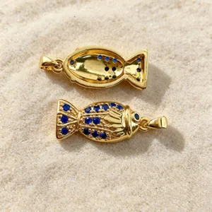 Gold Plated Blue Zircon Fish Pendant DIY Jewelry Accessory Sea Ocean Theme Charm New