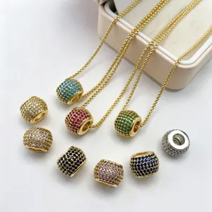Perline a Foro Grande in Rame di Lusso Micro Pave Zirconia per Collana Fai-Da-Te Colorate Perline Distanziatrici Rotonde Accessori per Perline Sciolte Stile Europeo