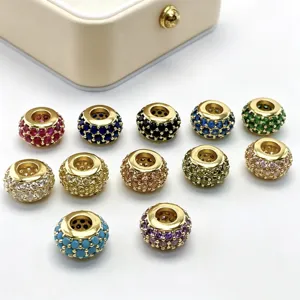 Fashion Copper Rhinestone Large Hole Spacer Beads Geometric Cylinder Pave Rhinestone Loose Beads For DIY Bracelet Necklace Jewelry Making Accessories