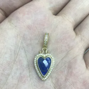 Retro Herz Lapislazuli Anhänger Vintage Naturstein Gold Schmuck Accessoire für Damen