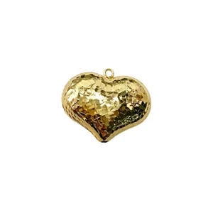 Gold Plated 3D Puffy Heart Pendant Jewelry DIY Necklace Earring Charm Accessories