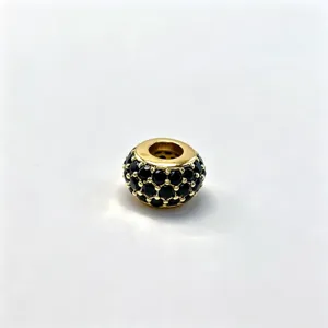 Gold plated black zircon pave charm bead suitable for DIY bracelet necklace accessory
