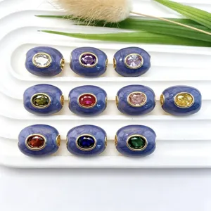 Perles barils en email coloree accessoire de bijoux DIY avec zirconiums multicolores.