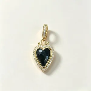 Vintage schwarzer Edelstein Herz Anhänger mit Zirkonia vergoldet DIY Schmuck Zubehör.