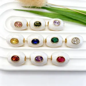 Perles barils colorées en émail avec zircone ovale pour la fabrication de bijoux DIY.
