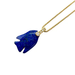 Natural Lapis Lazuli Fish Pendant Necklace Gold Plated Chain Chic Jewelry Gift