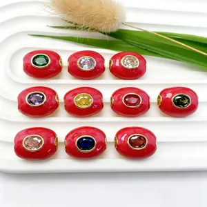 Perles tonneau en émail rouge plaqué or perle colorée DIY collier bracelet accessoires