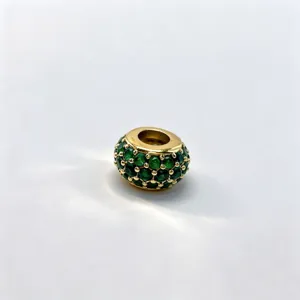 Micro-paved green cubic zirconia large hole bead charm for DIY bracelet necklace jewelry.