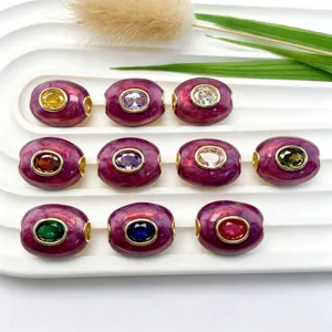 Perles ovales en émail coloré avec incrustations de pierres pour bracelets colliers DIY.