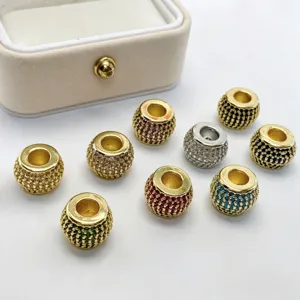 Perline distanziatrici con foro grande in strass micro pave di lusso per gioielli collana.