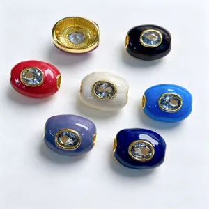 Perles tonneau en émail coloré plaqué cuivre accessoires de bijoux DIY avec inserts en cristal