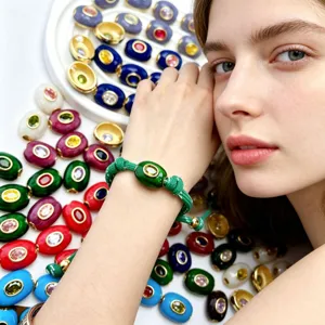 Perles tonneau huile coloree DIY bracelet collier accessoires bijoux plaques cuivre.