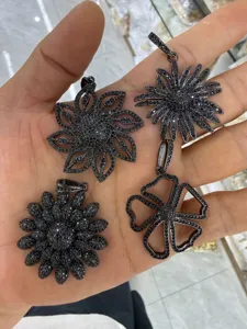 Gun black metal floral pendant full crystal black rhinestones jewelry accessory wholesale