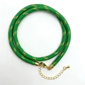 Green braided rope detail with gold clasp and extender chain for handmade necklace or straps