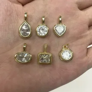 Kupfer 18K Vergoldet Zirkonia Geometrischer Anhänger Halskette Elegante Tropfen Rund Oval Quadrat Herz Mode Schmuck Geschenk