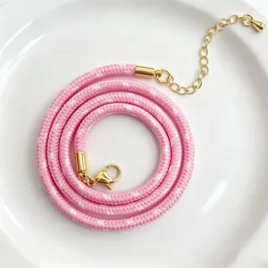3mm rosa gesprenkelte Polyester Kordel Halskette mit goldenem Karabiner und Verlängerung