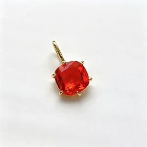 Square red cubic zirconia pendant detail shot, 18k gold plated copper DIY jewelry accessory.