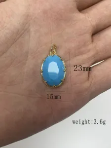 Vergoldeter ovaler blauer Stein Anhänger Halskette Mode Schmuck 23x15mm 3,6g neu