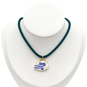 Copper enamel cloud pendant necklace with dark woven cord stylish jewelry accessory for daily wear