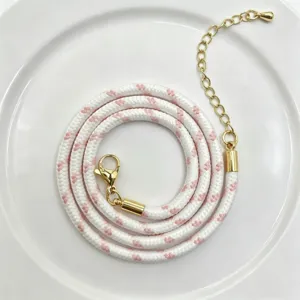 3mm rosa weiße geflochtene Seil Halskette Kette mit goldenem Karabinerverschluss Schmuck