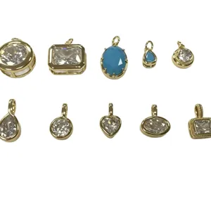 Verschiedene geometrische Formen vergoldete Zirkonia Anhänger Halskette Schmuck Set